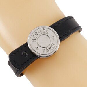 HERMES serie looping Bracelet Black / orange/Silver leather 15.1g Women
